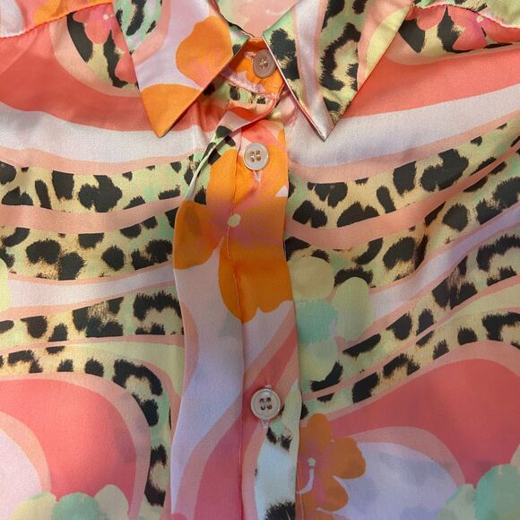 ASOS Oversized Satin Swirl Floral Print Women’s Leopard Accent Long Sleeve - Picture 6 of 8